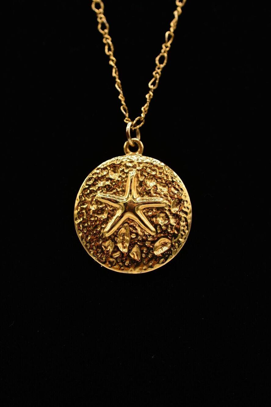 J.Crew Starfish Pendant Necklace Sand Dollar Gold Tone Summer Beach Signed BinL
